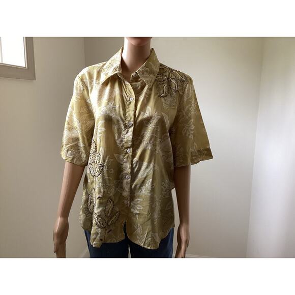 ETHNC olive-green, floral print,intricate beadwork embellishments women’s sz L - Picture 1 of 6